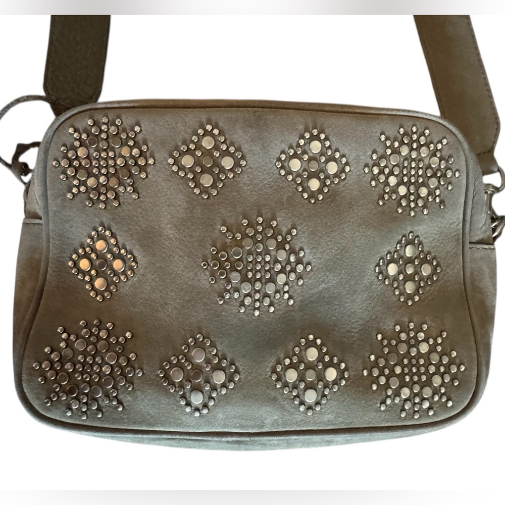 Rebecca Minkoff Grey Studded Leather Crossbody Camera Bag with Tassel Pull